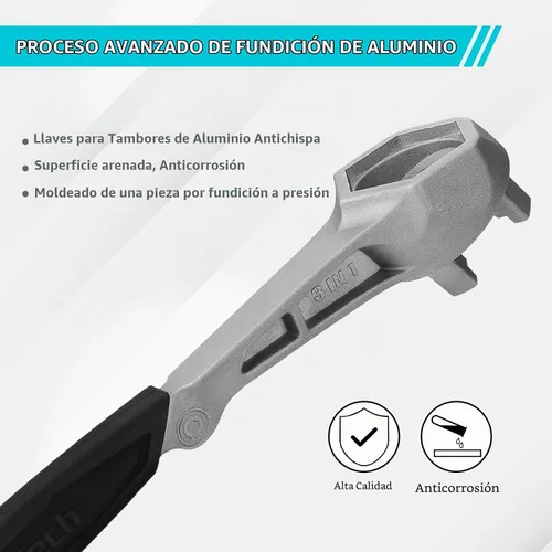 Vista 6 de DURATECH Llave de tambor de aluminio, llave 3 en 1, herramienta abridor de barril para abrir tambor de 10, 15, 20, 30, 55 galones, se adapta a tapas
