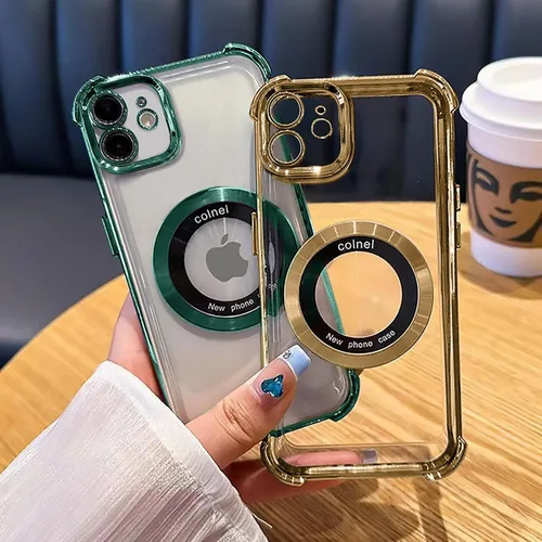 Vista 2 de Funda magnética transparente para iPhone 11, funda de lujo con cuatro esquinas brillantes, protección a prueba de golpes de grado militar
