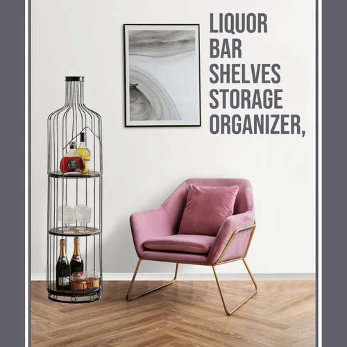 Vista 4 de Kings Brand Furniture - Soporte alto en forma de botella de vino con estante, soporte independiente para estante de vino de piso, organizador