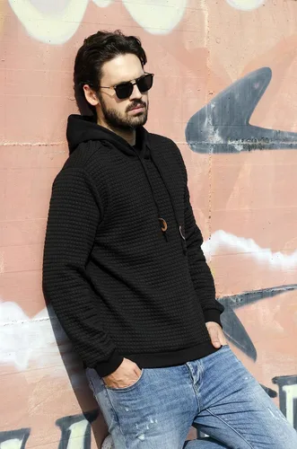 Vista 2 de COOFANDY - Sudadera hipster de manga larga para hombre, con capucha, de tela jacquard, sin botones y a cuadros, para el gimnasio