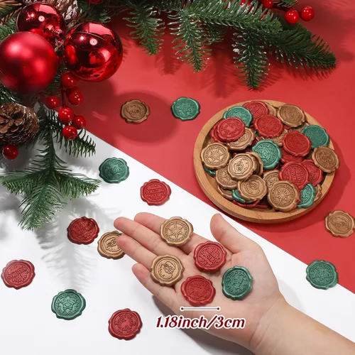 Vista 3 de Kosiz 100 calcomanías autoadhesivas para sello de cera de Navidad de 1.18 pulgadas, calcomanías de sello de sobre, vintage, Papá Noel, copos