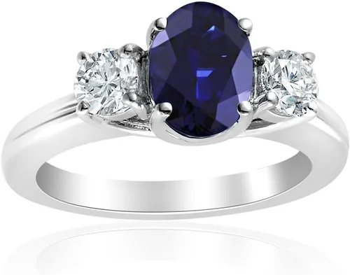 Vista 2 de Voss+Agin 2.00CTW Anillo de oro blanco de 14 k con diamantes y zafiro genuino con 3 piedras (6), Piedra preciosa, metal, zafiro azul, diamante blanco