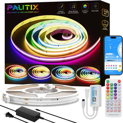 Vista 12 de PAUTIX Tira de luces LED RGB Smart IC COB, 6.56 pies/6.6 ft direccionable con certificación UL de 24 V, cinta flexible de color multicolor, funciona