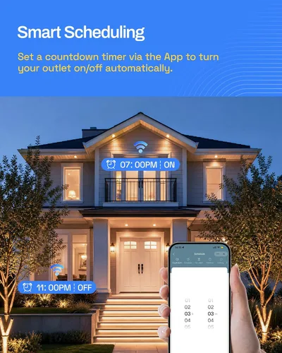 Vista 7 de HBN - Interruptor de salida de enchufe inteligente WiFi para exteriores, compatible con Alexa y Google Assistant, 2,4 GHz