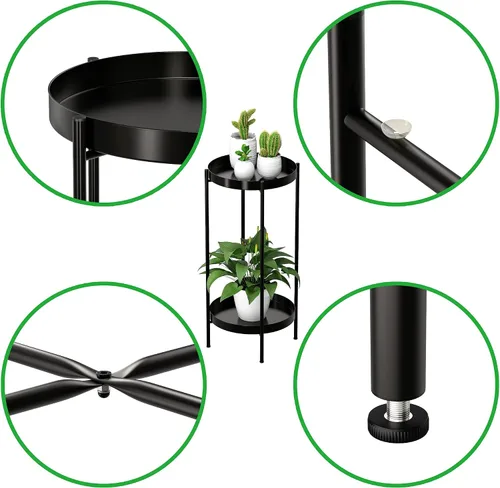 Vista 2 de OVICAR Soporte para plantas para interiores y exteriores, organizador de macetas de metal, 2 niveles de alto, estante de almacenamiento para el Negro