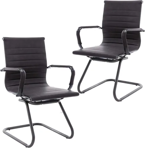 Vista 31 de Juego de 2 sillas de sala de conferencias, sillas de sala de espera con brazos, sillas de recepción de piel sintética sin ruedas, sillas de Negro