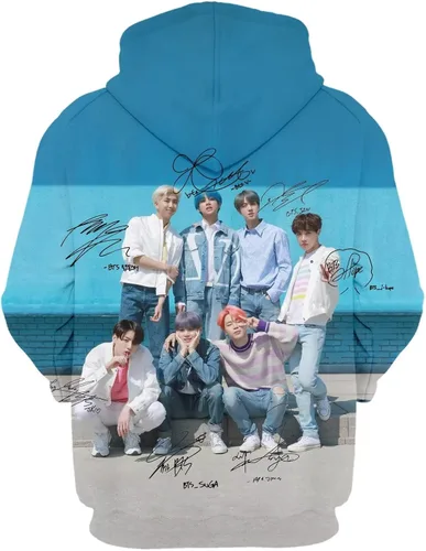 Vista 2 de Kpop - Sudadera con capucha gráfica 3D sudadera ligera con cordón con bolsillo grande unisex