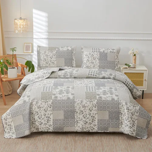 Vista 11 de Hailea Juego de edredón a cuadros beige tamaño matrimonial/queen, colcha ligera reversible rústica con funda suave para todas las estaciones, 1