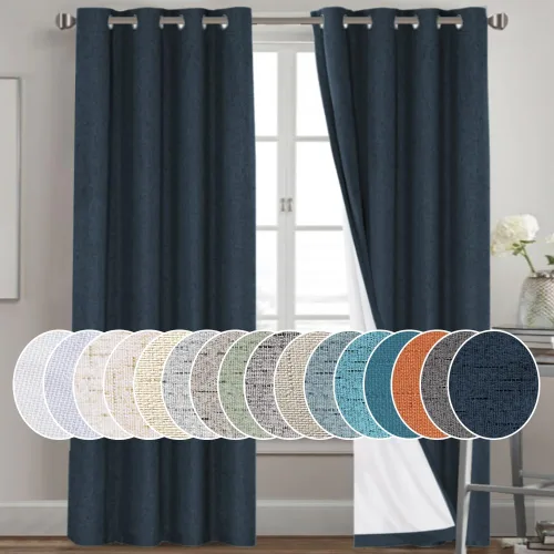 Vista 95 de Cortinas con textura de lino 100% opacas de 64 pulgadas de largo, juego de 2 paneles de cortinas de lino opacas con forro aislante térmico que Arena