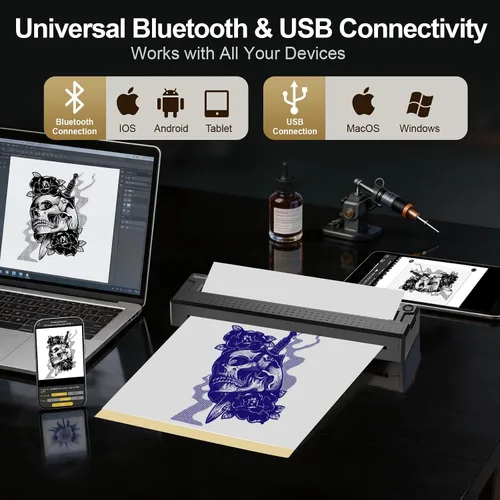 Vista 4 de Tattoo Stencil Printer Wireless Thermal Tattoo Machine Kit