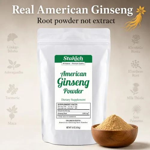 Vista 4 de Stakich Polvo de raíz de ginseng americano, polvo de raíz 100% puro, 1 libra