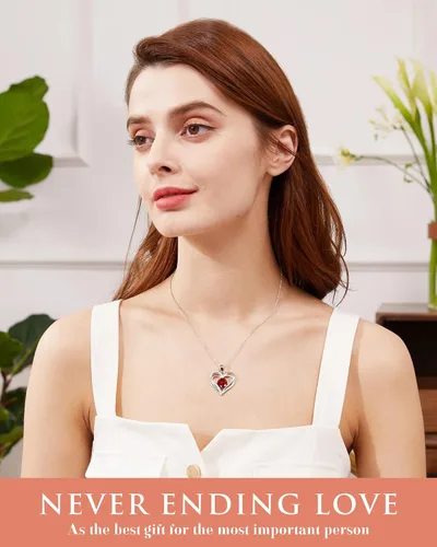 Vista 5 de Sterling Silver Necklace for Women - Heart Birthstone Pendant Jewelry, Gifts for Wife, Girlfriend, Mom, Birthday and Anniversary (925 Silver)