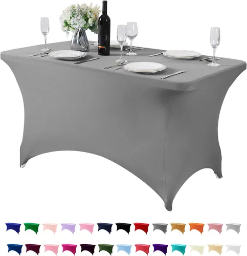 Vista 109 de Mantel de elastano para mesa de 6, 4 o 8 pies, universal, ajustable, para fiestas, banquetes, bodas y eventos, color verde manzana