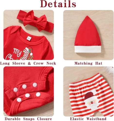 Vista 3 de Aalizzwell Traje de Navidad unisex para bebé recién nacido ropa de Navidad con sombrero y diadema