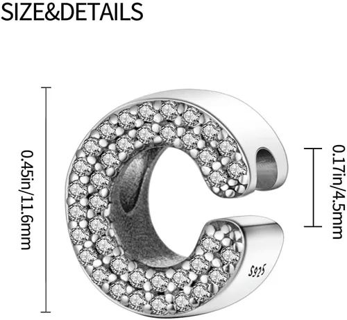 Vista 3 de Dijes con iniciales del alfabeto, letras completas de la A a la Z, plata de ley 925, circonitas cúbicas, colgantes para pulseras europeas Pandora