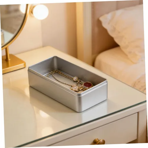 Vista 8 de Angoily Caja de lata vacía rectangular con tapa, caja de almacenamiento de hojalata rectangular para galletas, contenedor de lata de metal