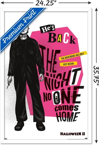 Vista 3 de Trends International Halloween II - Póster de pared con texto en inglés "He's Back", 22.37 x 34.00 pulgadas, versión enmarcada en blanco