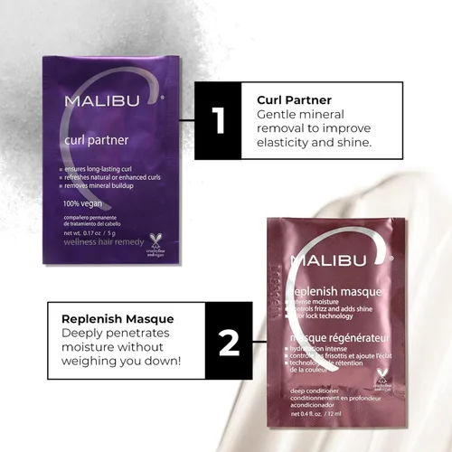Vista 5 de Malibu C Curl Partner Wellness Remedy (1 paquete) – Elimina la acumulación mineral para un cabello más saludable y rizado más rebotante – Contiene