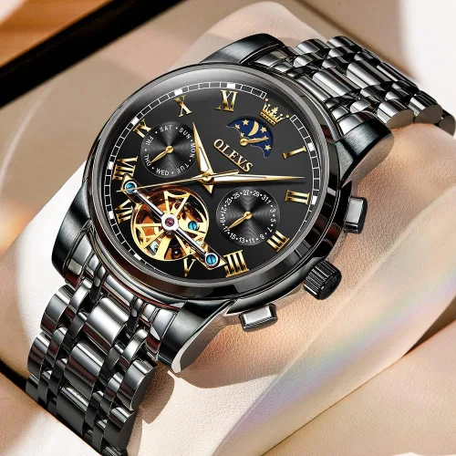 Vista 65 de OLEVS Relojes automáticos para hombre, esqueleto mecánico, de lujo, a la moda, reloj de pulsera luminoso impermeable