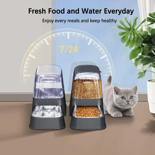 Vista 7 de Juego de alimentador automático de alimentos y dispensador de agua para perros y gatos con cuencos de acero inoxidable, alimentadores de agua y 3.5L