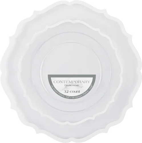 Vista 13 de PLASTICPRO Juego de 32 elegantes platos desechables de plástico que incluye 16 platos llanos y 16 platos de ensalada, platos de fiesta resistentes