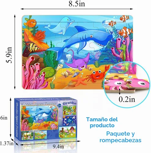 Vista 4 de Rompecabezas para niños de 3 a 5 años, rompecabezas de madera de 24 a 30 piezas para niños pequeños, rompecabezas educativos de 3, 4, 5, 6 años
