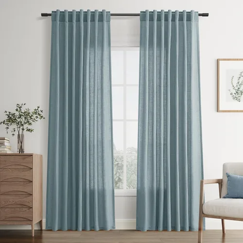 Vista 39 de Joywell - Cortinas de lino de 96 pulgadas de largo para sala de estar Natural