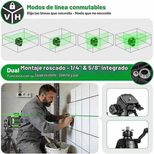 Vista 7 de Huepar Nivel láser 360 autonivelante con alineación de pivote de punto fijo