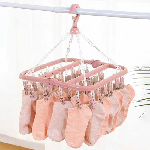 Vista 7 de Percha de clip y goteo, percha de secado para ropa – 1/2 piezas de ropa interior con clips, estante de secado plegable con 32 clips para secar