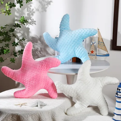Vista 6 de Fumete Almohada de estrella de mar en forma de estrella de mar de playa de 20 pulgadas, lindo animal de peluche, decoración costera, almohada