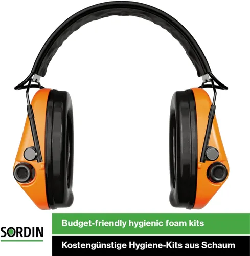 Vista 5 de Sordin Supreme Pro-X Slim Active Ear Defenders - Compatible con ARC Rail - Banda de cuero y kits de espuma - Orejeras naranjas