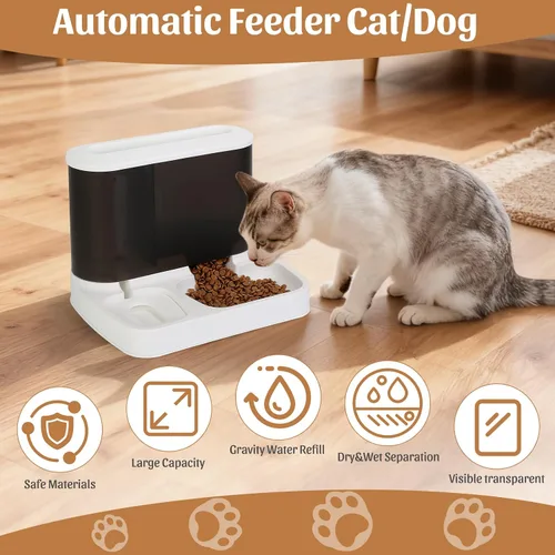 Vista 6 de Juego automático de comedero y dispensador de agua para mascotas, 2 en 1, para gatos y perros, juego de cuencos de agua y alimentos para perros