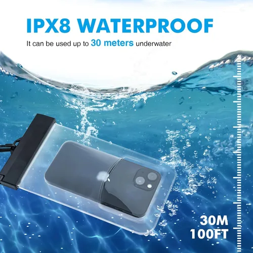 Vista 6 de GRIFEMA Funda impermeable para teléfono, paquete de 2 fundas impermeables para teléfono IPX8, transparente, para pantalla de natación, bolsa