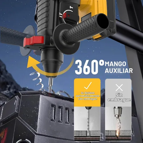 Vista 4 de SDS - Martillo giratorio inalámbrico compatible con batería Dewalt de 20 V, sin escobillas, taladro giratorio SDS para hormigón, mampostería