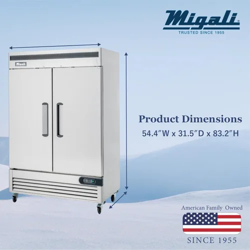 Vista 2 de Migali C-2RB-HC Refrigerador de dos puertas, 49 cu/ft, interior y exterior de acero inoxidable, descongelación automática, pantalla digital