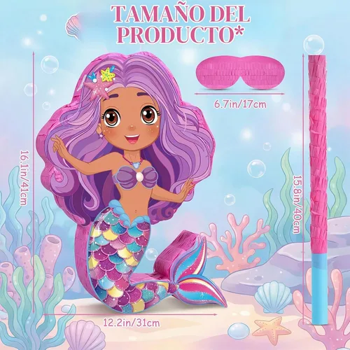 Vista 4 de Paquete de piñata de sirena, 16.1 pulgadas con murciélago vendado