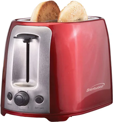Vista 3 de Brentwood TS-292R - Tostadora de ranura extra ancha Cool Touch de 2 rebanadas, color rojo