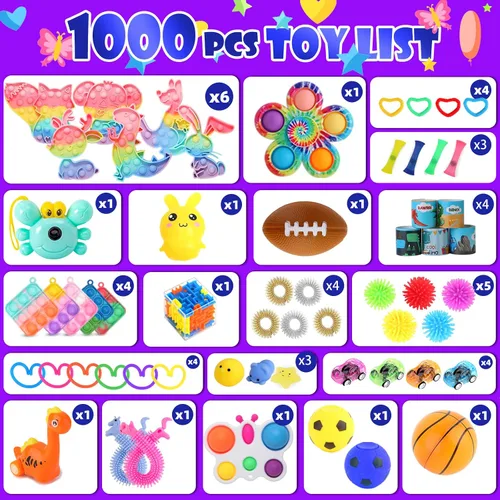 Vista 2 de 1000 piezas de paquete de juguetes para juguetear, recuerdos de fiesta a granel para niños, rellenos de calcetines, cofre de caja del tesoro, fiesta