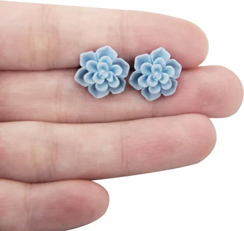 Vista 9 de Handmade Succulent Earrings 13mm Hypoallergenic 925 Sterling Silver Post Soft Ceramic Resin Stud Earrings for Women Sensitive Ears