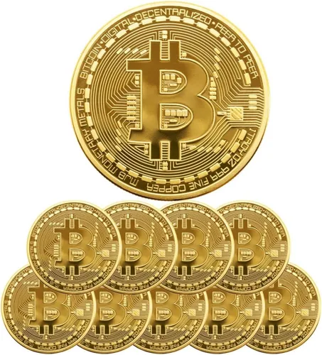 Vista 15 de 1 moneda conmemorativa Bitcoin chapada en oro de 24 quilates, criptomoneda BTC de 0.118 in coleccionable con funda protectora, criptomoneda
