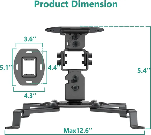 Vista 3 de WALI Soporte de techo para proyector, soporte universal para proyector de perfil bajo con brazos retráctiles y función de ajuste múltiple Negro