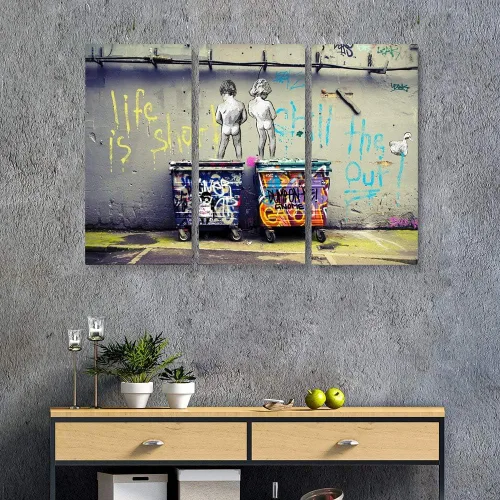 Vista 31 de Banksy Graffiti Street Art Colecciones de lienzos de arte callejero. Listo para colgar. Fabricado en Estados Unidos #FULL2