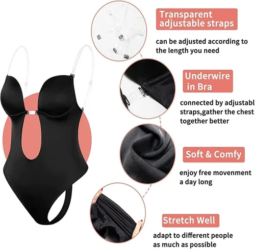 Vista 5 de Eaktool Ropa para mujer, ropa interior de corte bajo sin espalda, tanga sexy sin costuras, espalda descubierta