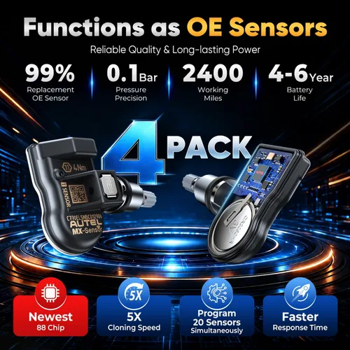 Vista 3 de Autel Juego de 4 Sensores TPMS, MX-Sensor 2 en 1 315MHz + 433MHz de Inserción TPMS Sensor Universal Programable, Nivel OE 100% Clonable por Autel