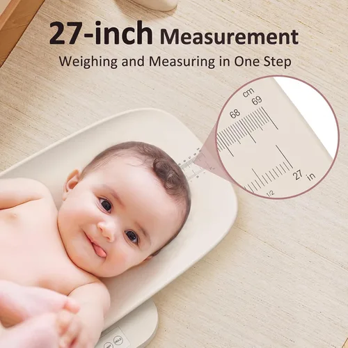 Vista 3 de GROWNSY Digital Baby Scale & Pet Scale Up to 330 lbs, Beige Accurate Weighing, 330 lb Capacity, Hold Function, 27" Height Measurement and
