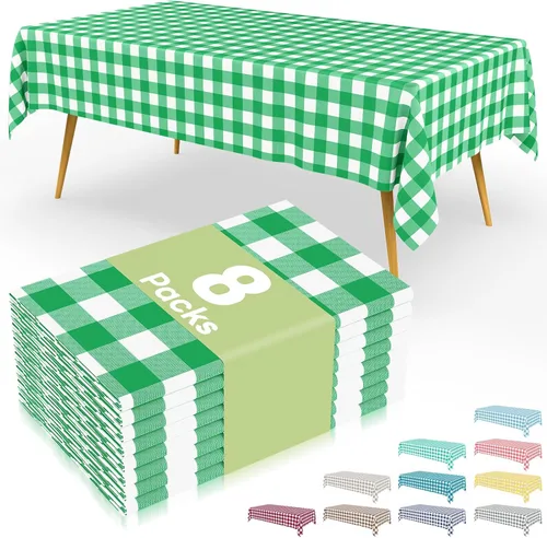 Vista 78 de Smiry 8 paquetes de manteles desechables Gingham, 54 x 108 pulgadas, manteles de plástico impermeables rectangulares en diseño a cuadros