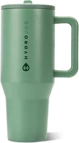 Vista 59 de HydroJug Traveler - Botella de agua de 40 onzas con asa y pajita abatible - Cabe en portavasos, vaso resistente a fugas - Reutilizable, aislado