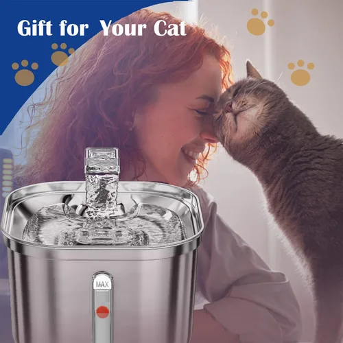 Vista 5 de Fuente de agua para gatos Homtyler, fuente de agua para mascotas de acero inoxidable para gatos en interiores, 3 filtros y bomba ultra silenciosa