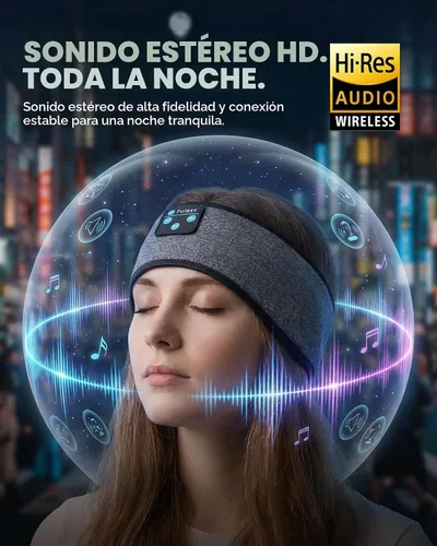 Vista 3 de Audífonos para Dormir con Diadema Bluetooth, Audífonos para Dormir con Diadema Deportiva, Audífonos para Dormir de Larga Duración con Altavoces