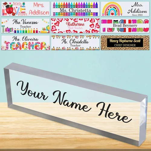 Vista 10 de Placa de nombre de escritorio personalizada para profesores, placa de identificación de bloque de acrílico personalizada para oficina, placa